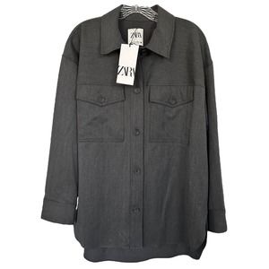 Zara Women's Button Down Shacket Jacket Relaxed Fit Lightweight Size M Gray